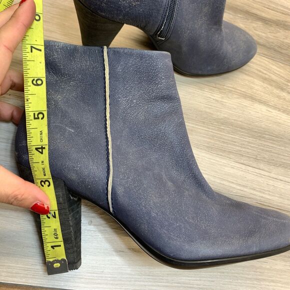 Ecco Shape 75 Ankle Bootie EU 38 US 7 Marine Blue Nubuck Leather High Heel - Picture 11 of 13